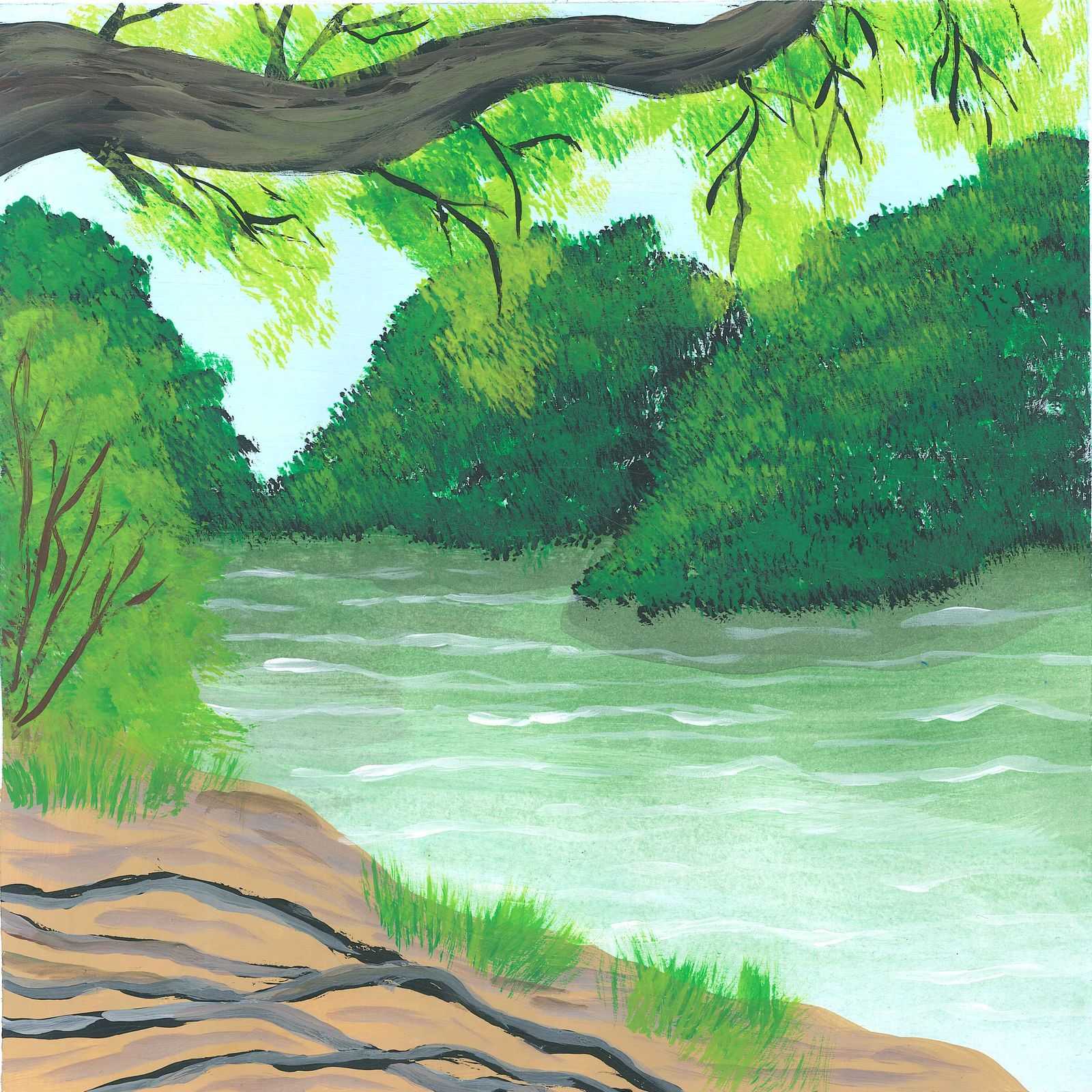 Dawn on the Luangwa River - nature landscape painting - earth.fm