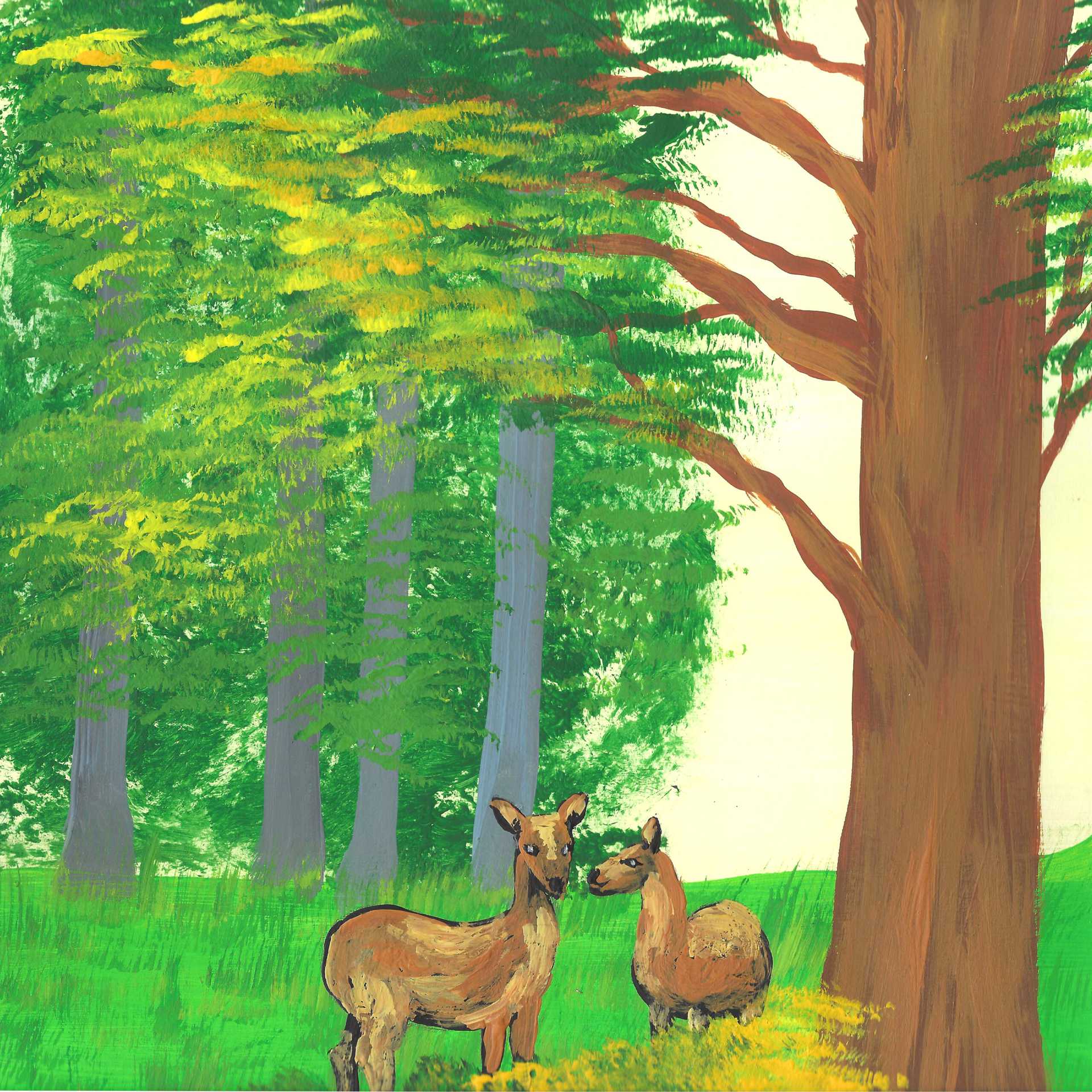 Young Red Deer Rut - nature landscape painting - earth.fm